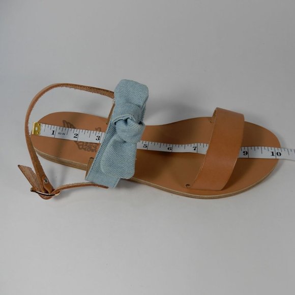ANCIENT GREEK SANDALS Clio Slingback Size 40 9 Blue Denim Bow Tan Leather NEW - Picture 14 of 14